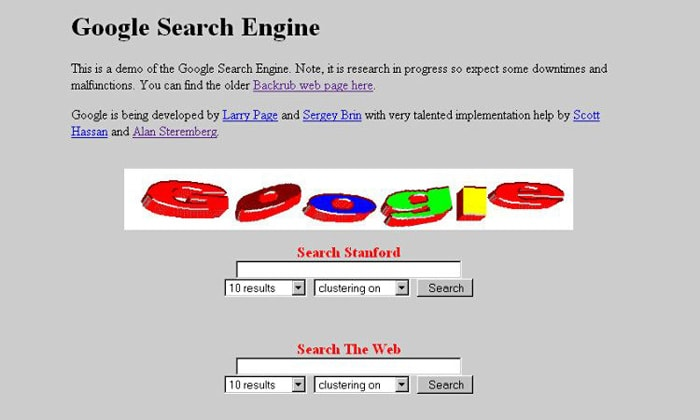 главная страница Google 1996 года